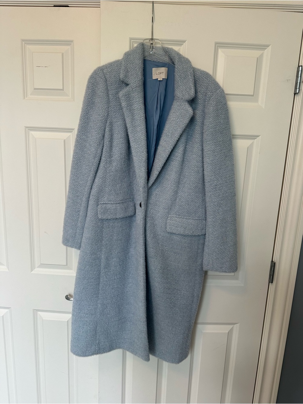 LOFT Light Blue Bouclé Long Coat